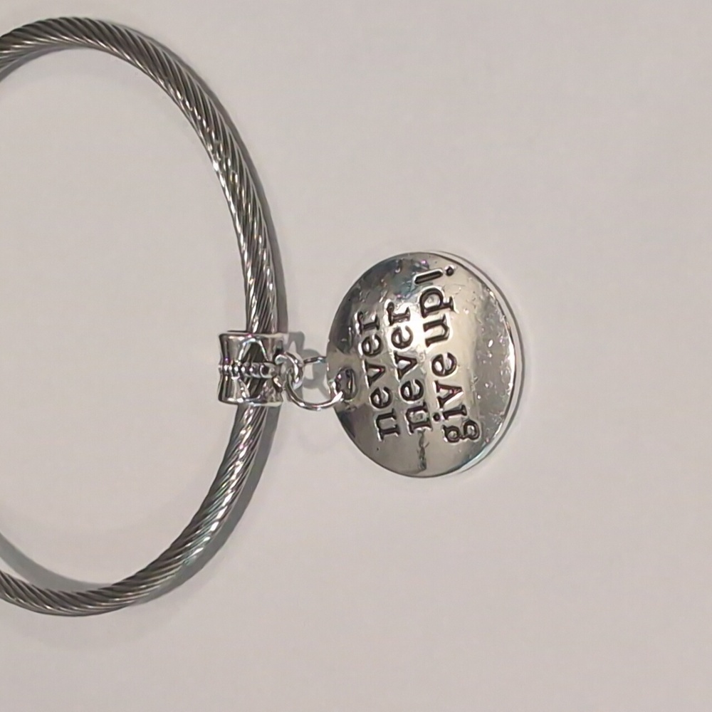 Silver Never Give Up Inspirational Dangle Charm for Pandora‎ Style Bracelet